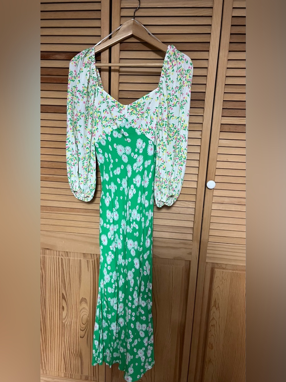 Rixo x Target Green Floral Dress with Puff Sleeves